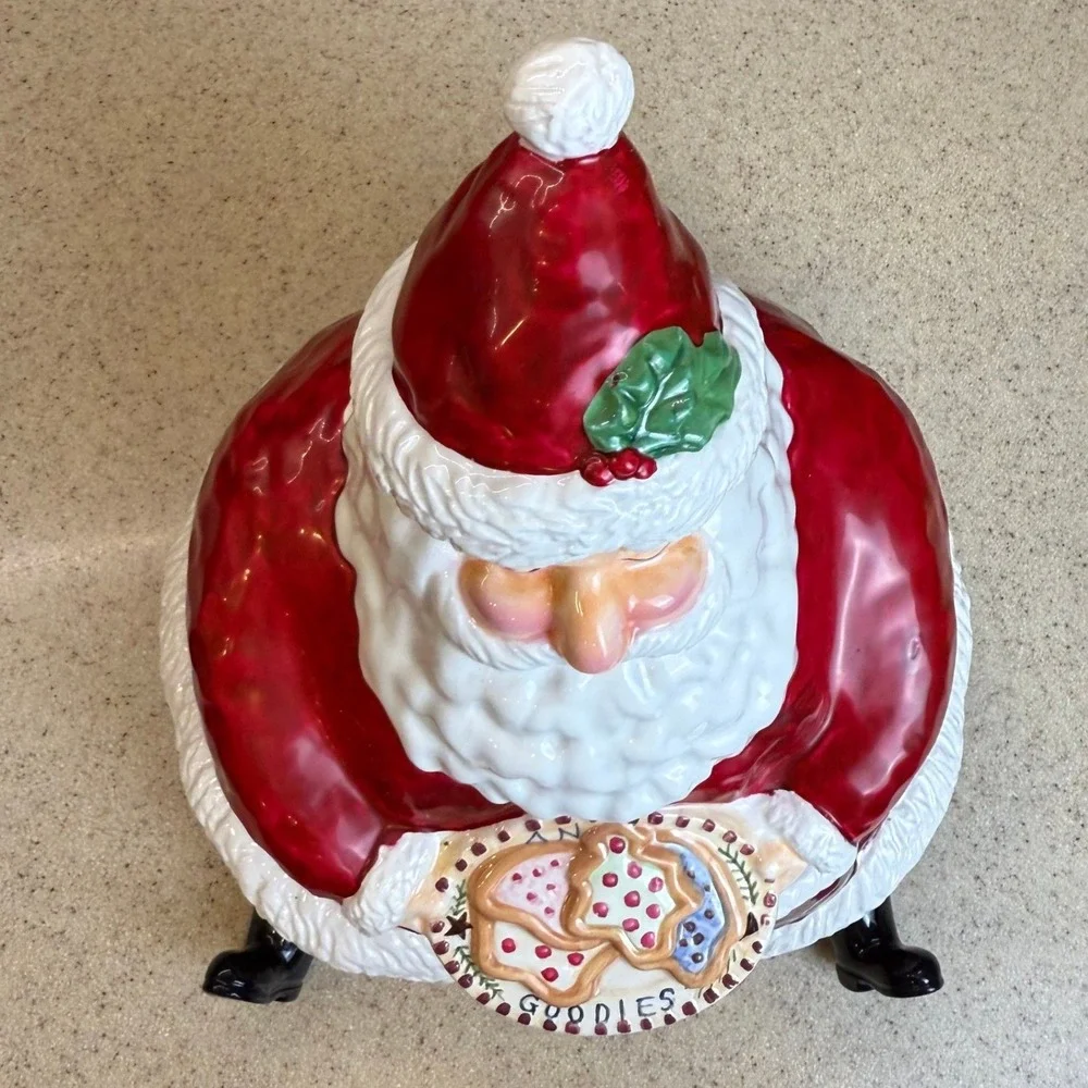 Vintage Ceramic Santa Claus Cookie Jar Holding Plate‎ of Goodies Christmas Decor